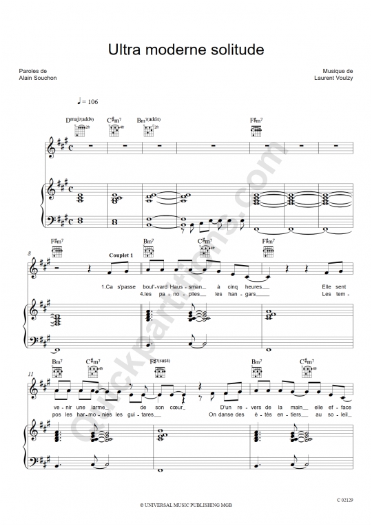 Ultra moderne solitude Piano Sheet Music - Alain Souchon