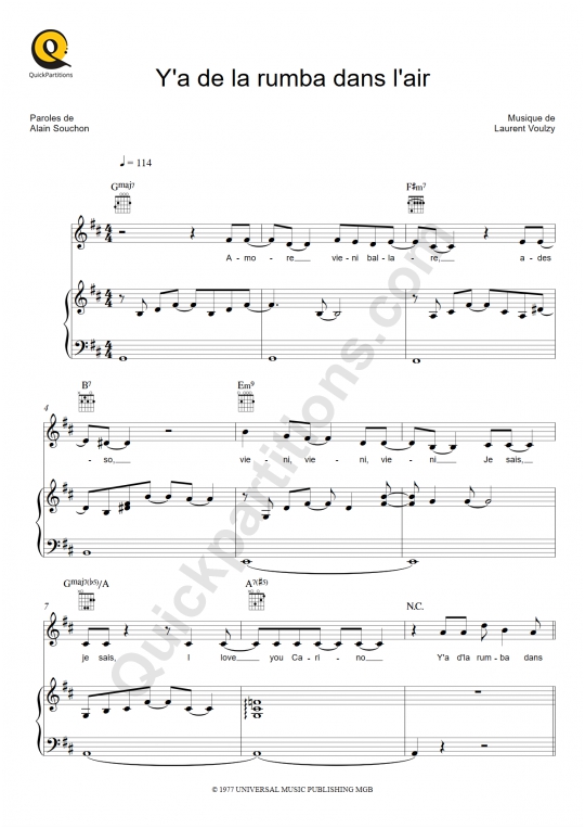 Y'a d'la rumba dans l'air Piano Sheet Music - Alain Souchon