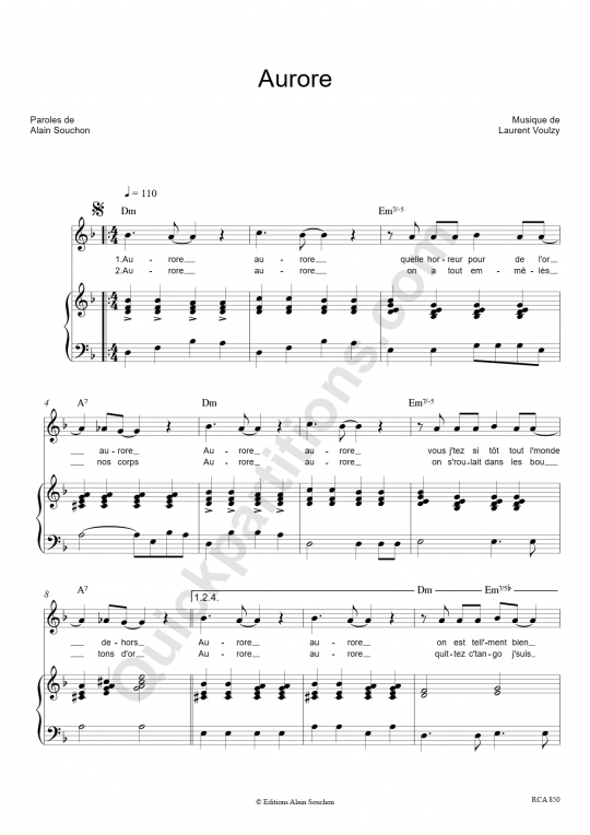 Aurore Piano Sheet Music - Alain Souchon