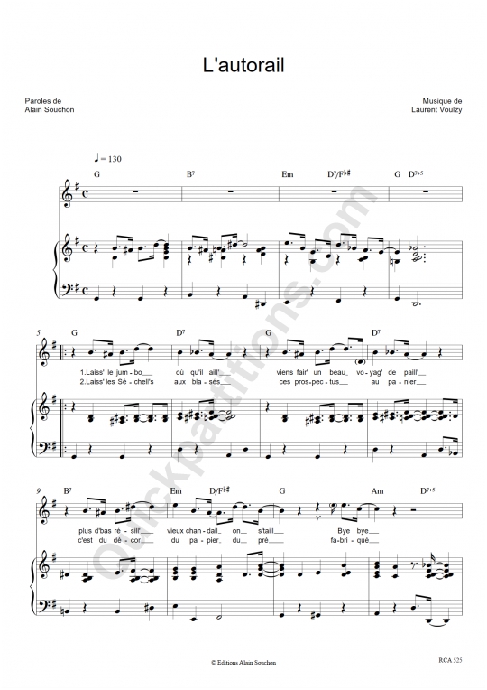 L'autorail Piano Sheet Music - Alain Souchon