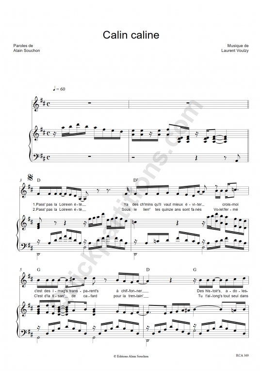 Calin Caline Piano Sheet Music - Alain Souchon