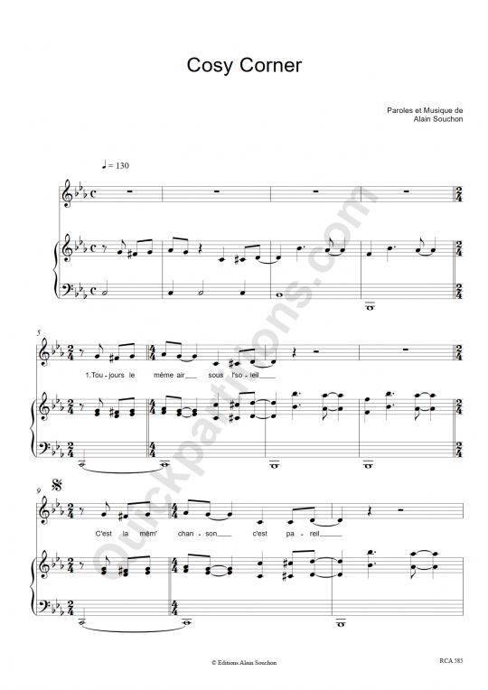 Cosy Corner Piano Sheet Music - Alain Souchon