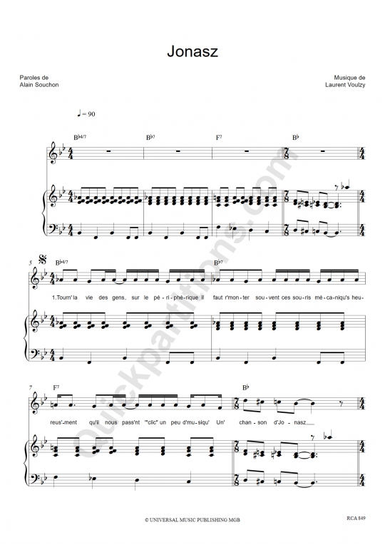 Jonasz Piano Sheet Music - Alain Souchon
