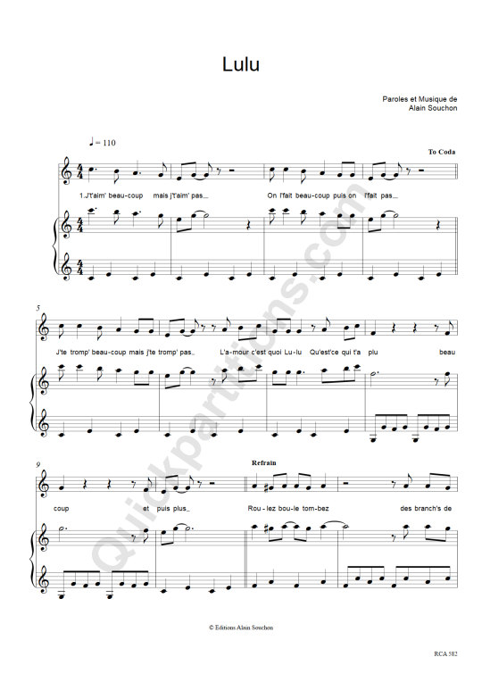 Lulu Piano Sheet Music - Alain Souchon