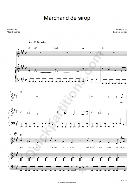 Partition piano Marchand de sirop - Alain Souchon