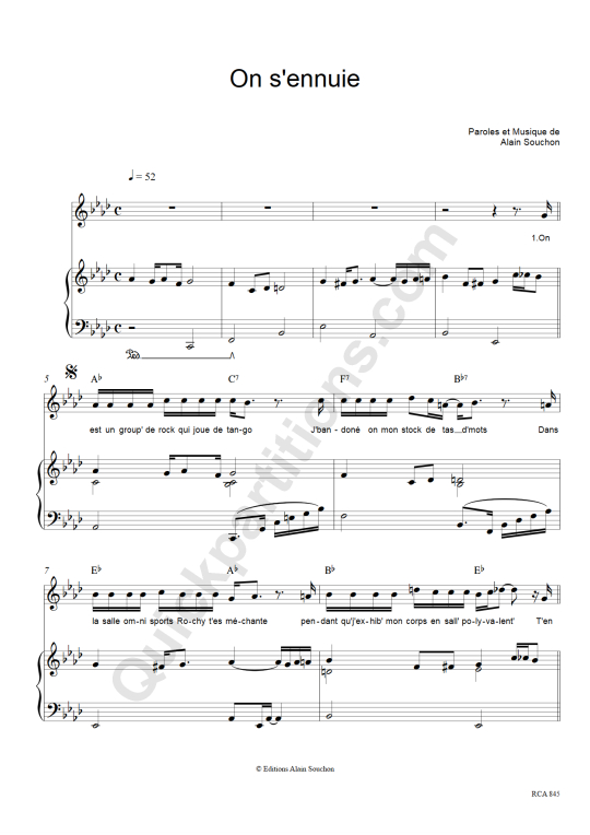 On s'ennuie Piano Sheet Music - Alain Souchon