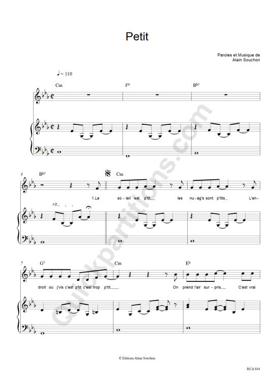 Petit Piano Sheet Music - Alain Souchon