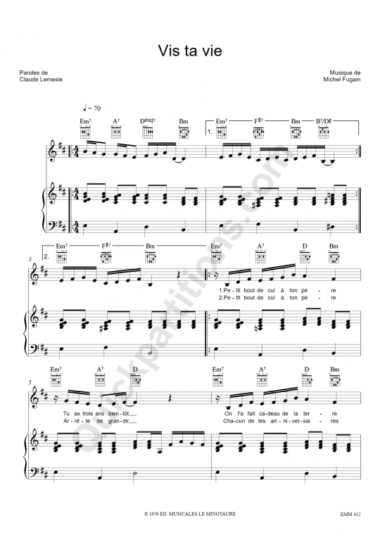 Vis ta vie Piano Sheet Music - Michel Fugain