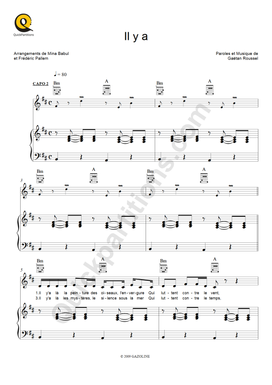 Il y a Piano Sheet Music - Vanessa Paradis
