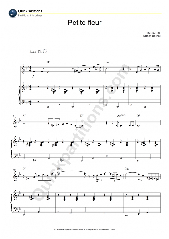 Partition piano et instrument soliste Petite fleur - Sidney Bechet