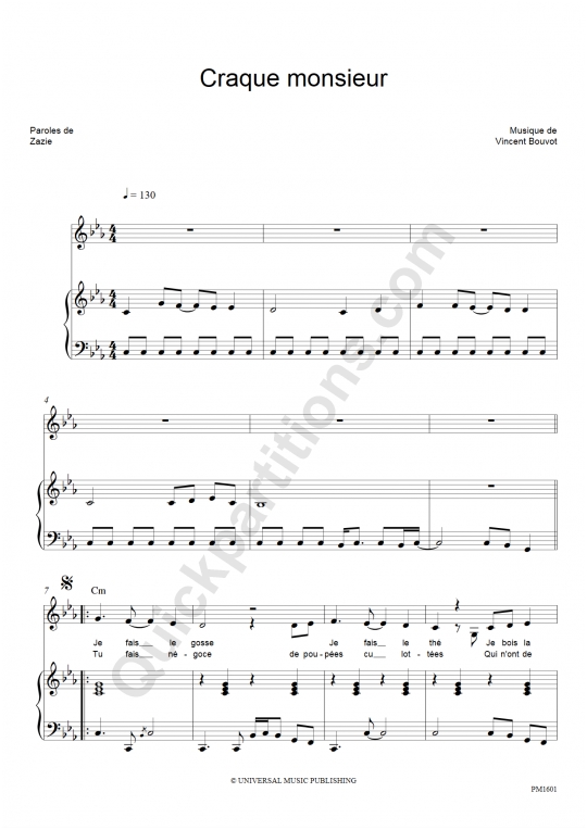 Craque Monsieur Piano Sheet Music - Zazie