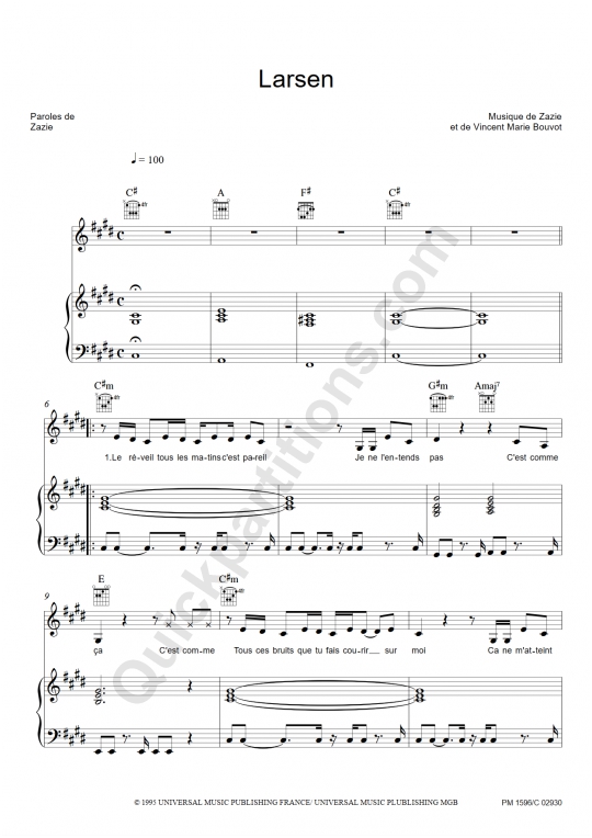 Larsen Piano Sheet Music - Zazie