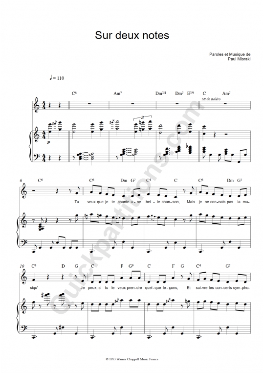 Partition piano Sur deux notes - Ray Ventura
