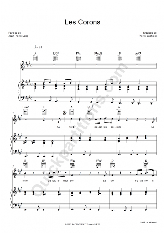 Les Corons Piano Sheet Music - Pierre Bachelet