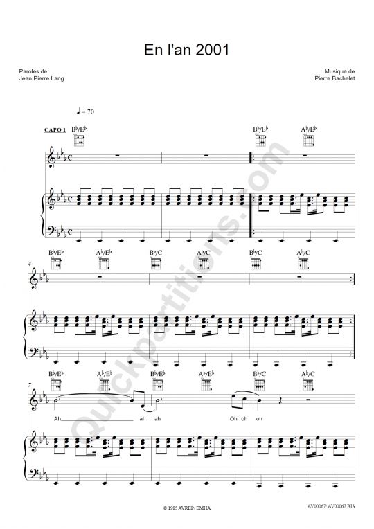 En L'an 2001 Piano Sheet Music - Pierre Bachelet