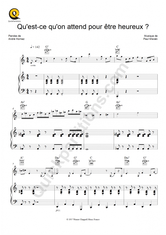 Partition piano Qu'est-ce qu'on attend pour être heureux - Ray Ventura