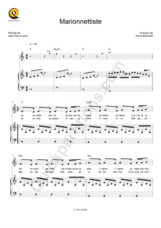 Marionnettiste Piano Sheet Music - Pierre Bachelet