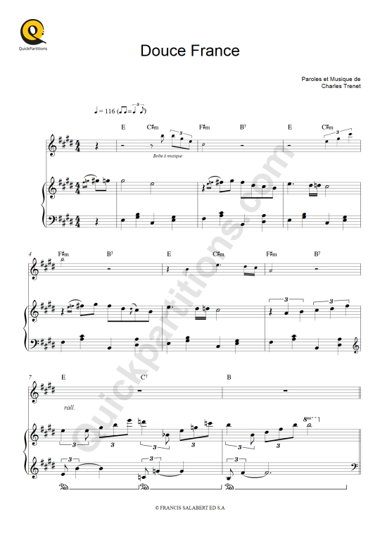 Douce France Piano Sheet Music - Charles Trenet