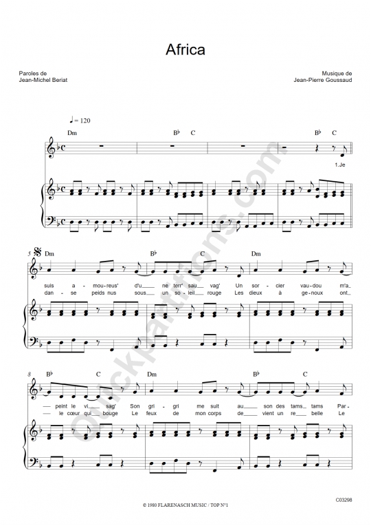 Partition piano Africa - Rose Laurens (Partition Digitale)