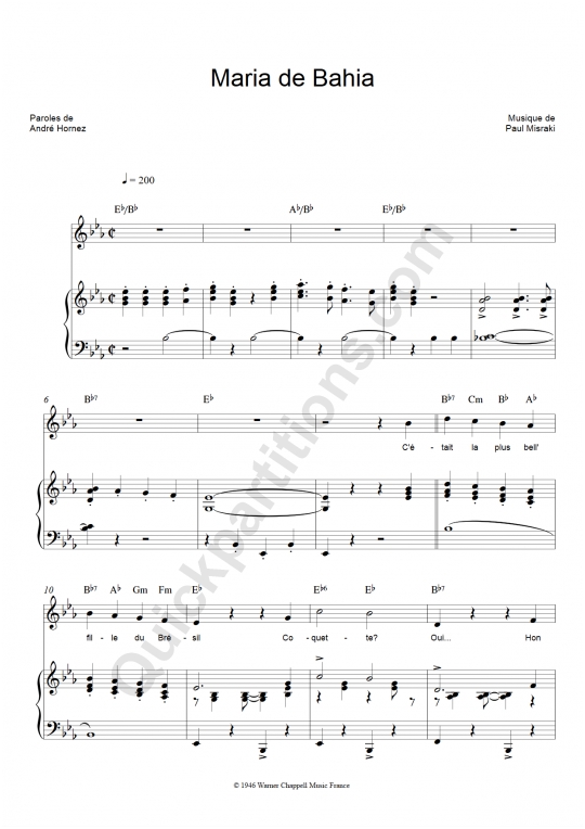 Partition piano Maria de Bahia - Ray Ventura