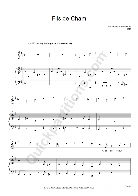 Fils de Cham Piano Sheet Music - Tété