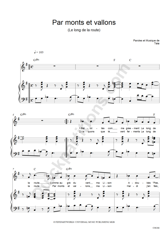 Par monts et vallons (le long de la route) Piano Sheet Music - Tété