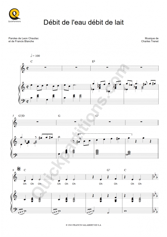 Débit de l'eau débit de lait Piano Sheet Music - Charles Trenet