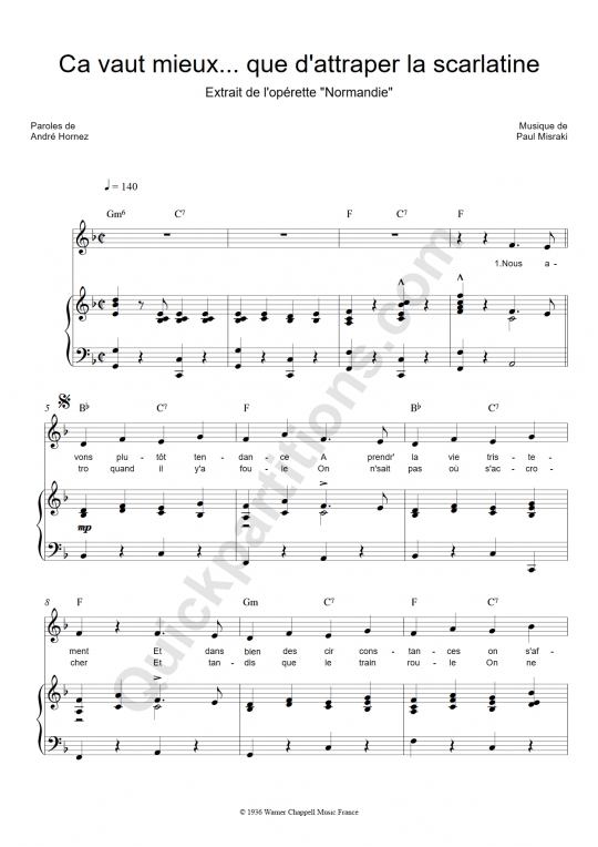 Partition piano Ca vaut mieux que d'attrapper la scarlatine - Ray Ventura