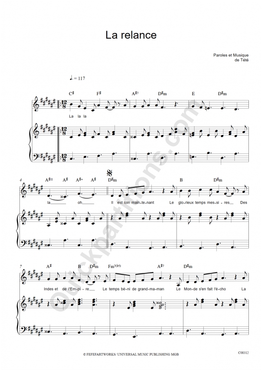 La relance Piano Sheet Music - Tété
