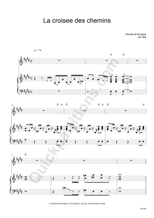 La croisée des chemins Piano Sheet Music - Tété