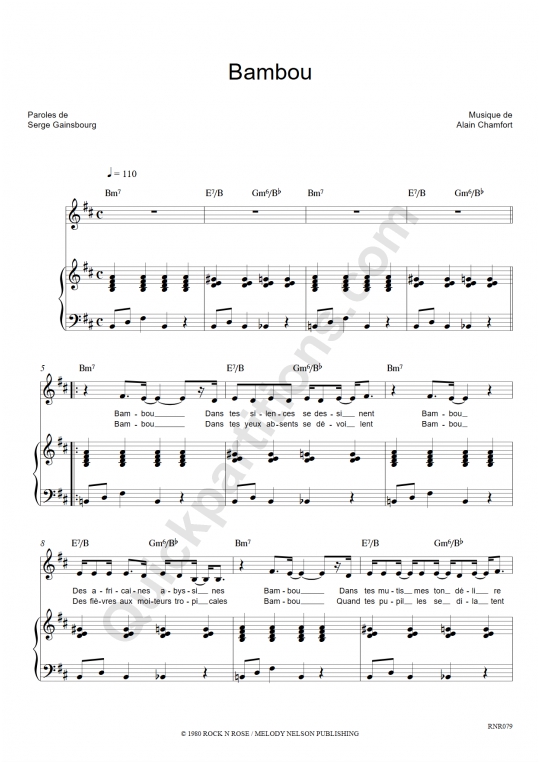 Bambou Piano Sheet Music - Alain Chamfort