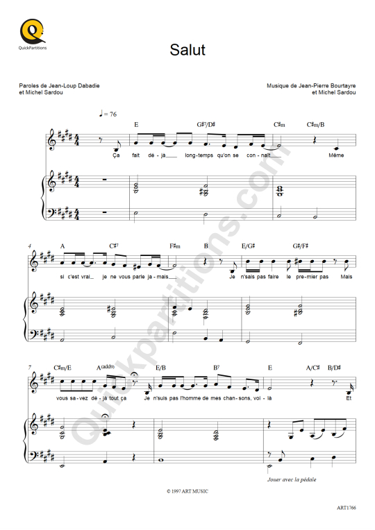 Salut Piano Sheet Music Michel Sardou Digital Sheet Music