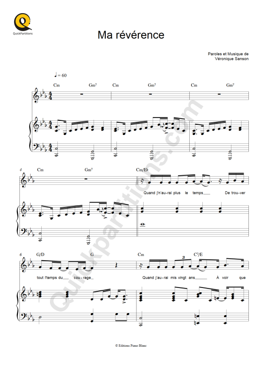 Partition piano Ma révérence - Véronique Sanson