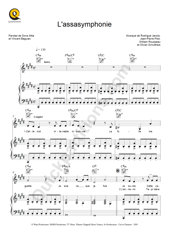 Partition piano L'Assasymphonie - Mozart L'opéra rock