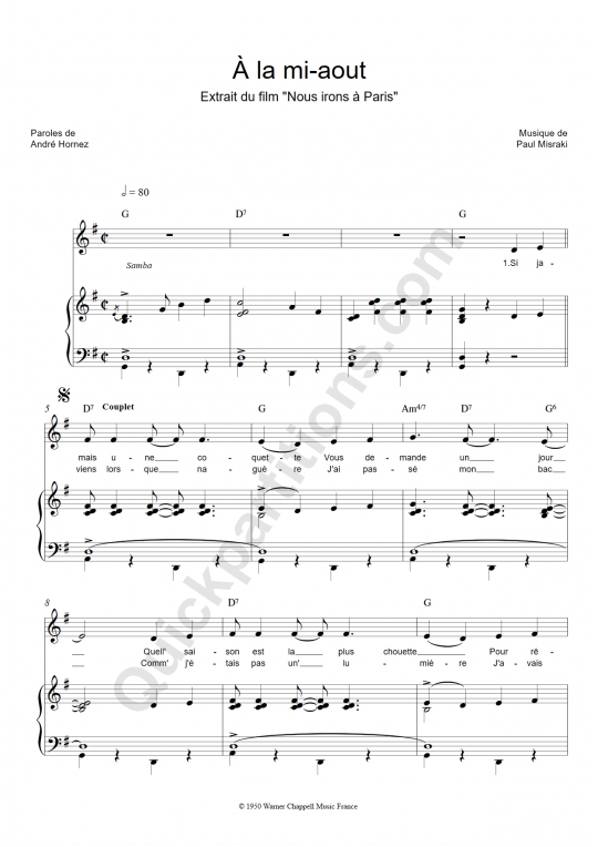 Partition piano A la mi août - Ray Ventura