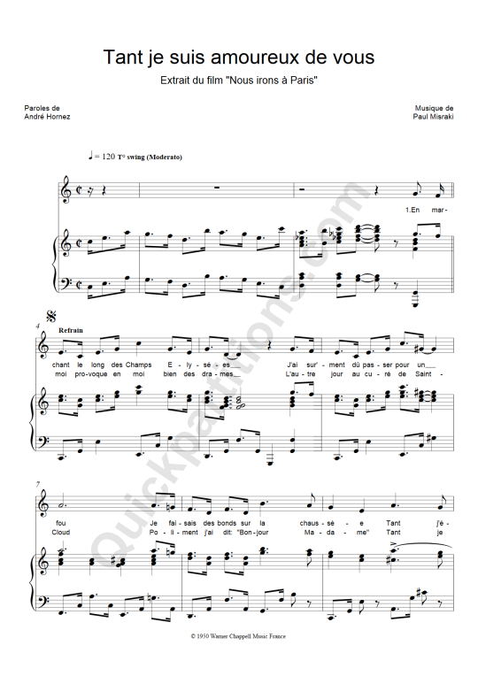 Partition piano Tant je suis amoureux de vous - Ray Ventura
