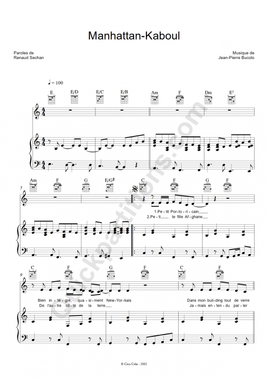 Partition piano Manhattan Kaboul - Renaud