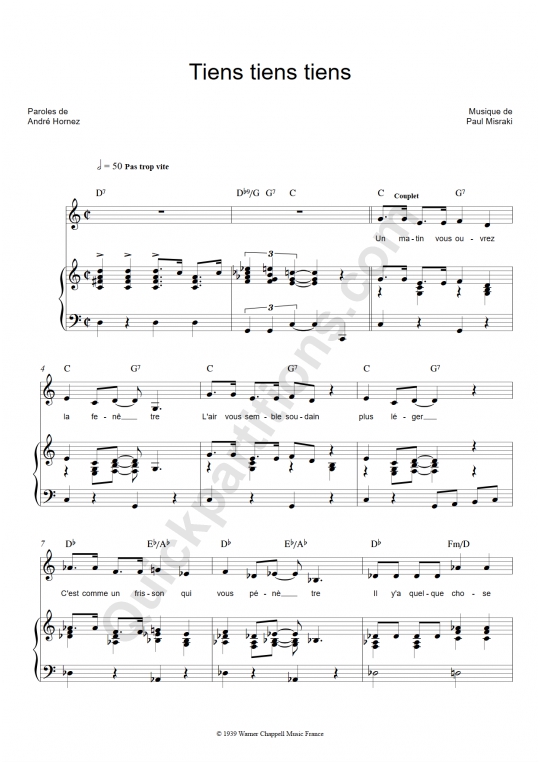 Partition piano Tiens tiens tiens - Ray Ventura