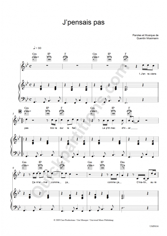 J'pensais Pas Piano Sheet Music - Quentin Mosimann