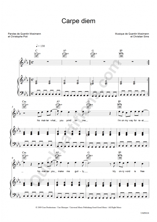 Partition piano Carpe Diem - Quentin Mosimann