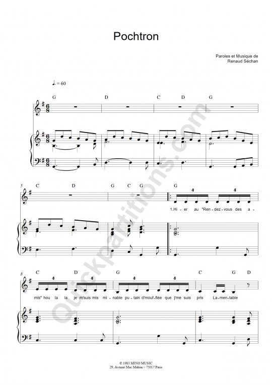 Partition piano Pochtron - Renaud