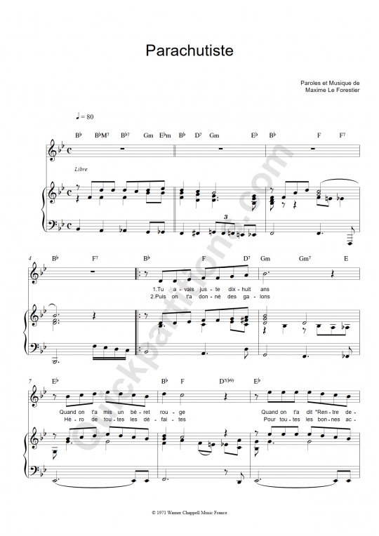 Partition piano Parachutiste - Maxime Le Forestier