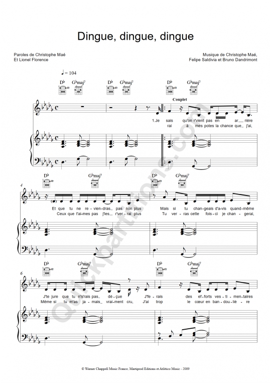Dingue dingue dingue Piano Sheet Music - Christophe Maé
