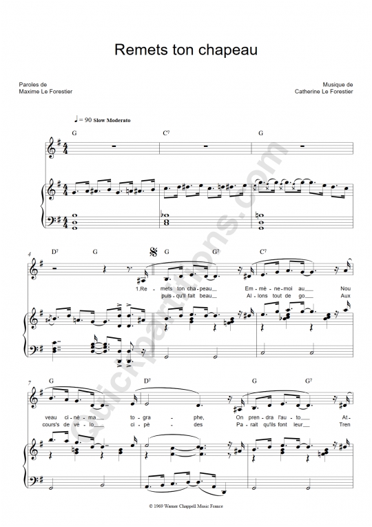 Remets ton chapeau Piano Sheet Music - Maxime Le Forestier