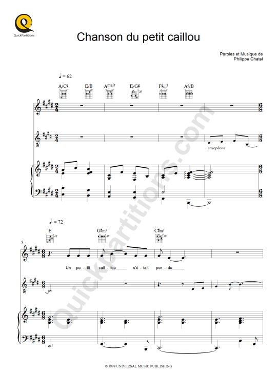 Chanson du petit caillou Piano Sheet Music - Emilie Jolie