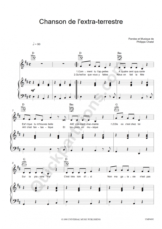 Chanson de l'extra-terrestre Piano Sheet Music - Emilie Jolie