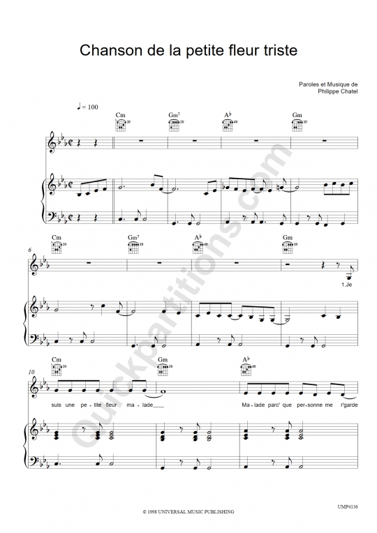Partition Piano Chanson De La Petite Fleur Triste Emilie Jolie Partition Digitale
