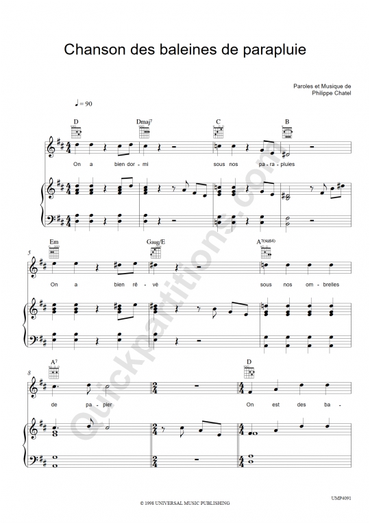 Chanson des baleines de parapluie Piano Sheet Music - Emilie Jolie