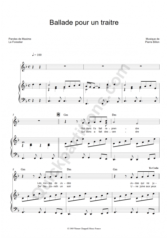 Ballade pour un traître Piano Sheet Music - Maxime Le Forestier