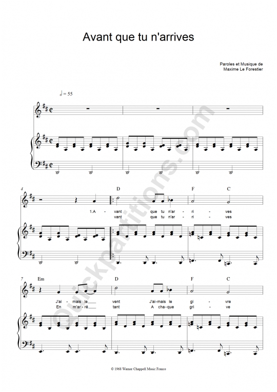 Partition piano Avant que tu n'arrives - Maxime Le Forestier